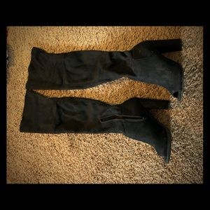 Thigh high open toe boots